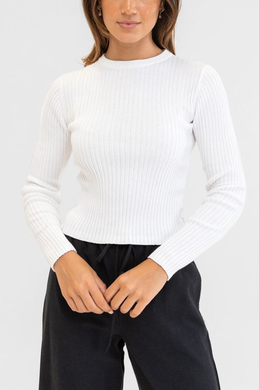 Rhythm Classic Knit Longsleeve Top - White