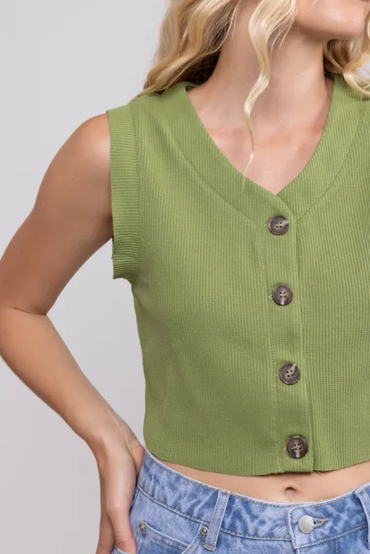 Rusty Clarissa Waffle Knit Top - Sage