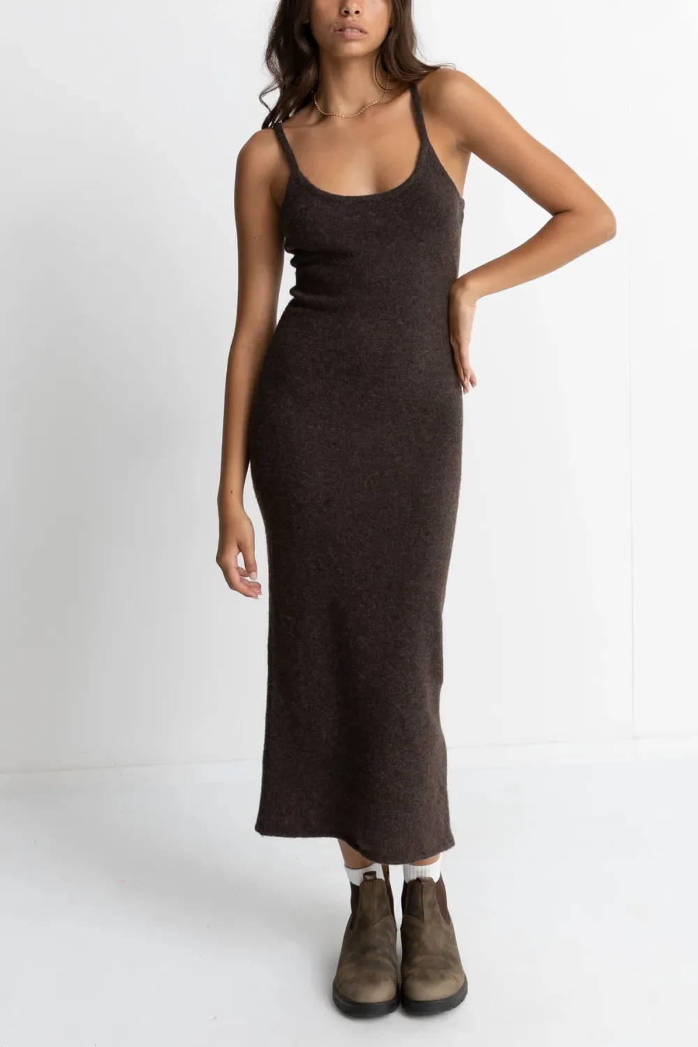Rhythm Knit Midi Dress Chocolate