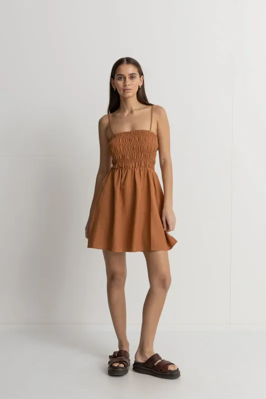 Rhythm Classic Shirred Mini Dress - Caramel