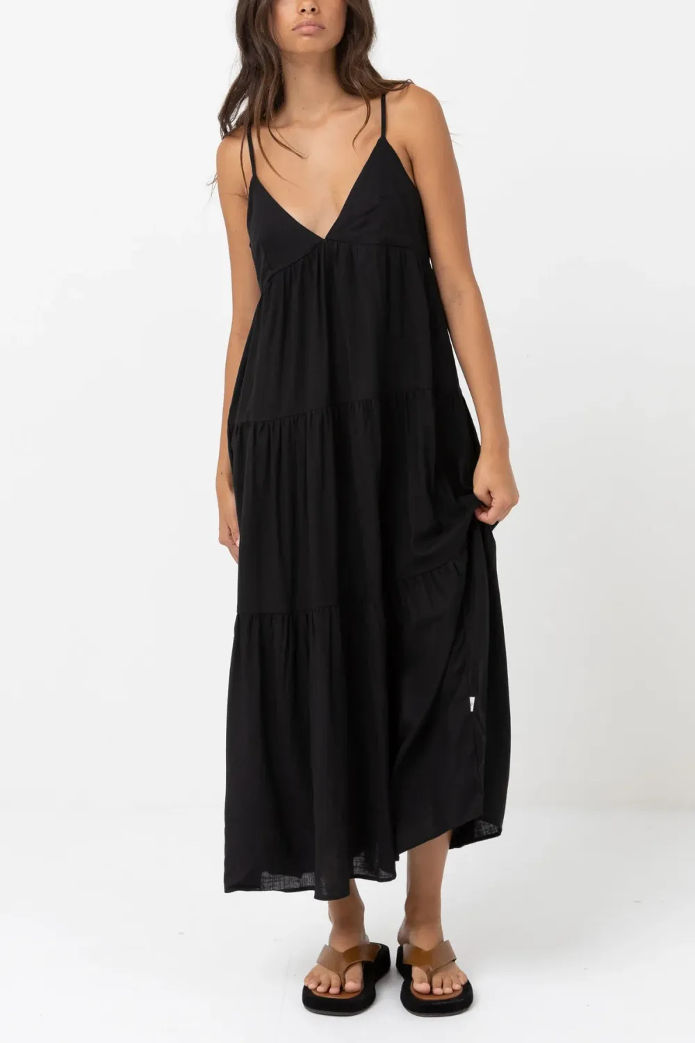 Rhythm Tiered Midi Dress - Black