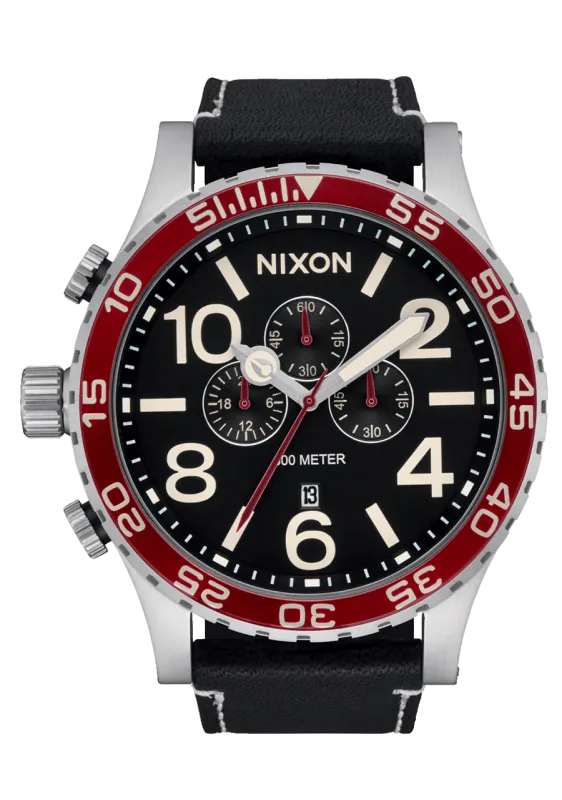 Nixon 51-30 Chrono Leather - Silver/Black/Cranberry