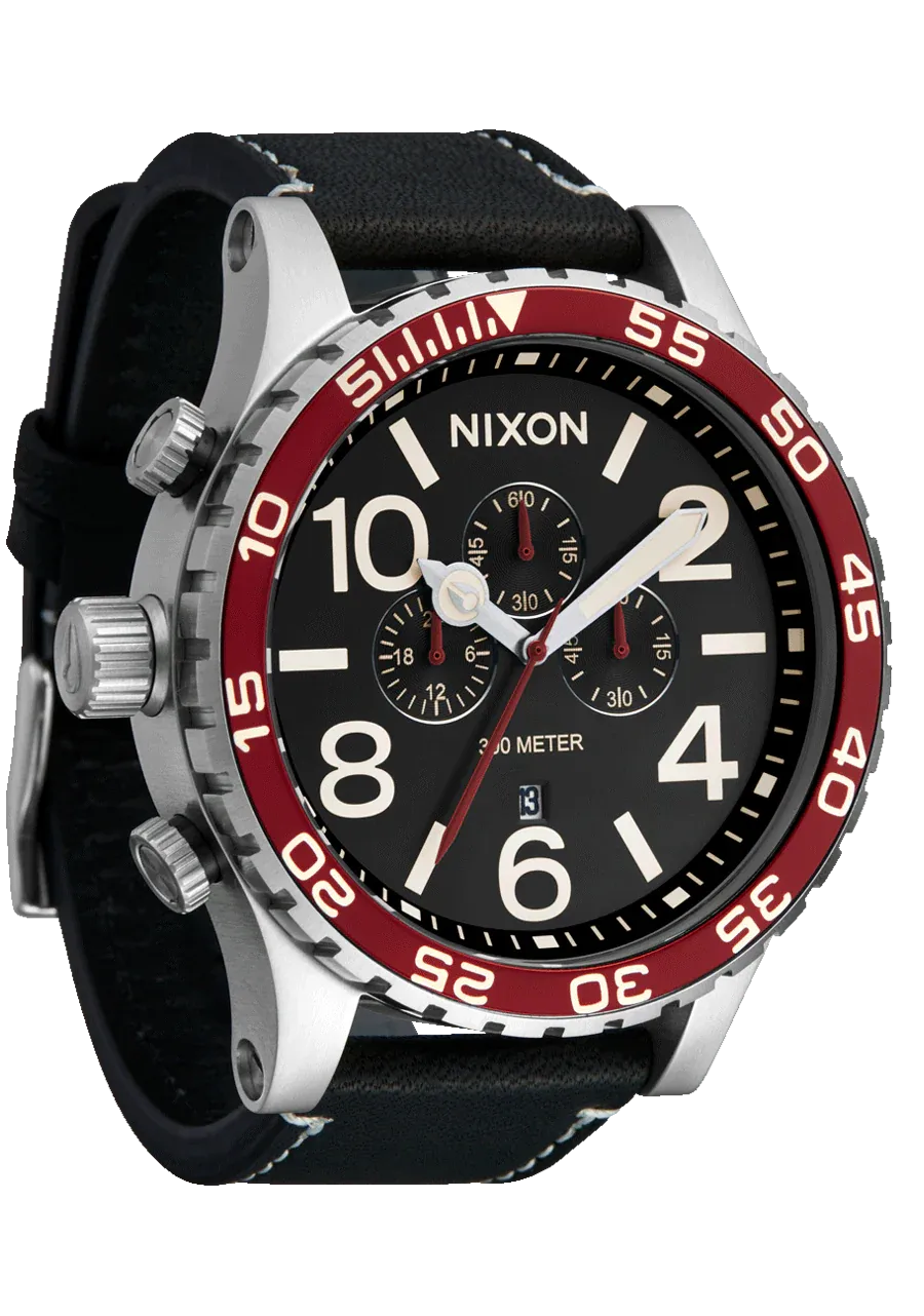 Nixon 51-30 Chrono Leather - Silver/Black/Cranberry