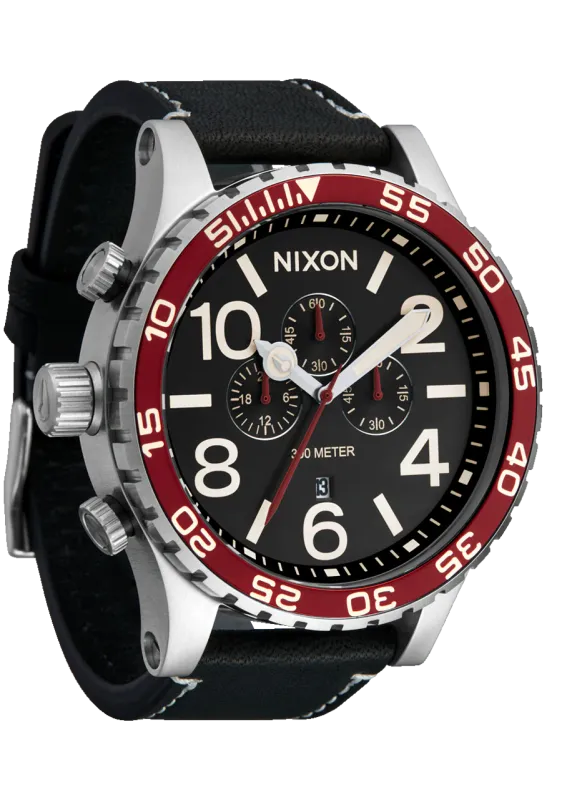 Nixon 51-30 Chrono Leather - Silver/Black/Cranberry
