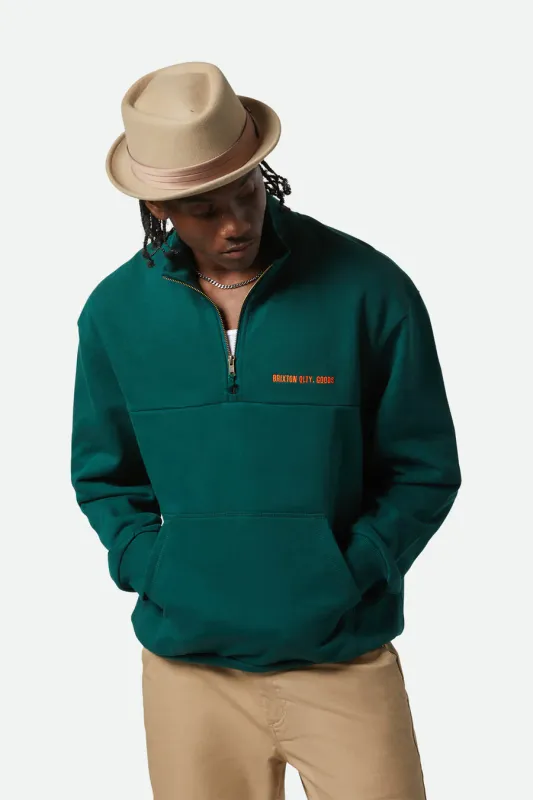 Brixton Embroidered Heavy Weight Half Zip - Deep Emerald