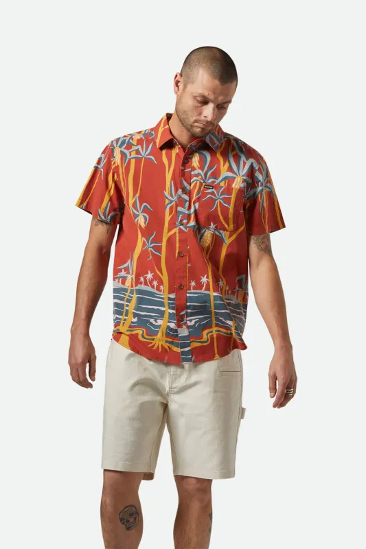 Brixton Charter Print SS Woven - Dark Red Scenic Trip