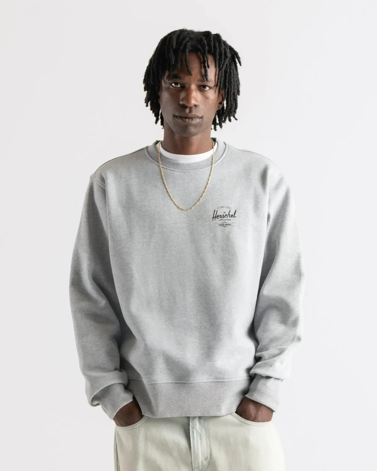 Herschel Basic Crew - Heather Light Grey/Black