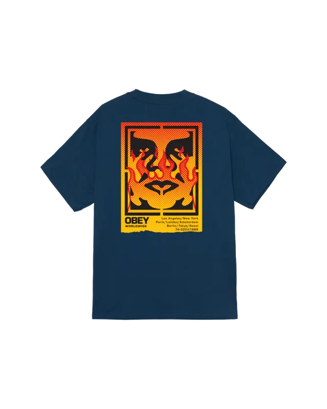Obey World in Flames Tee - Harbour Blue