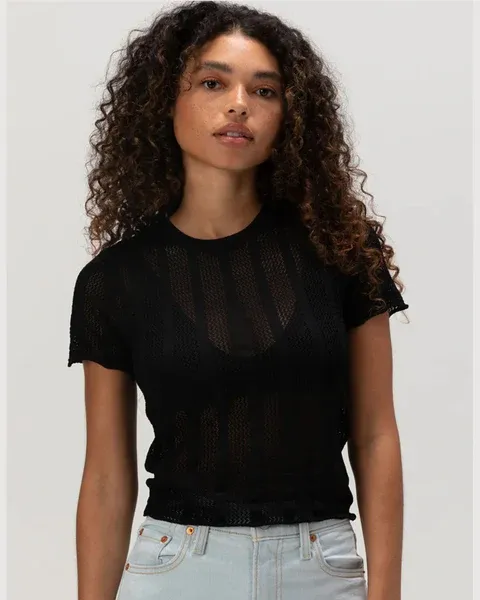 Brixton Sheer Knit Top Short Sleeve - Black