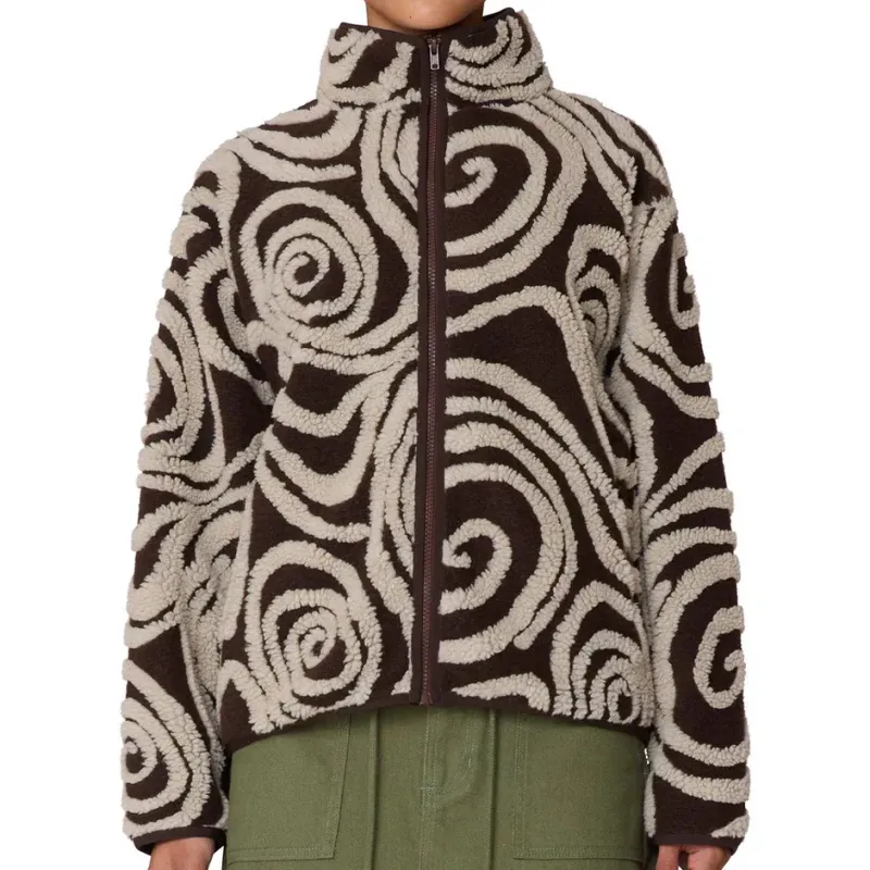 Obey W Swirls Jacquard Zip Jacket - Brown Multi