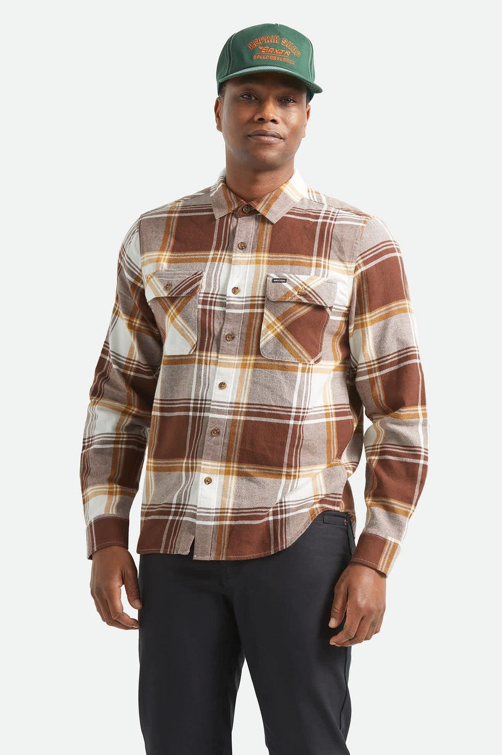 Brixton Bowery Lightweight Ultra Flannel - Choc/Off White