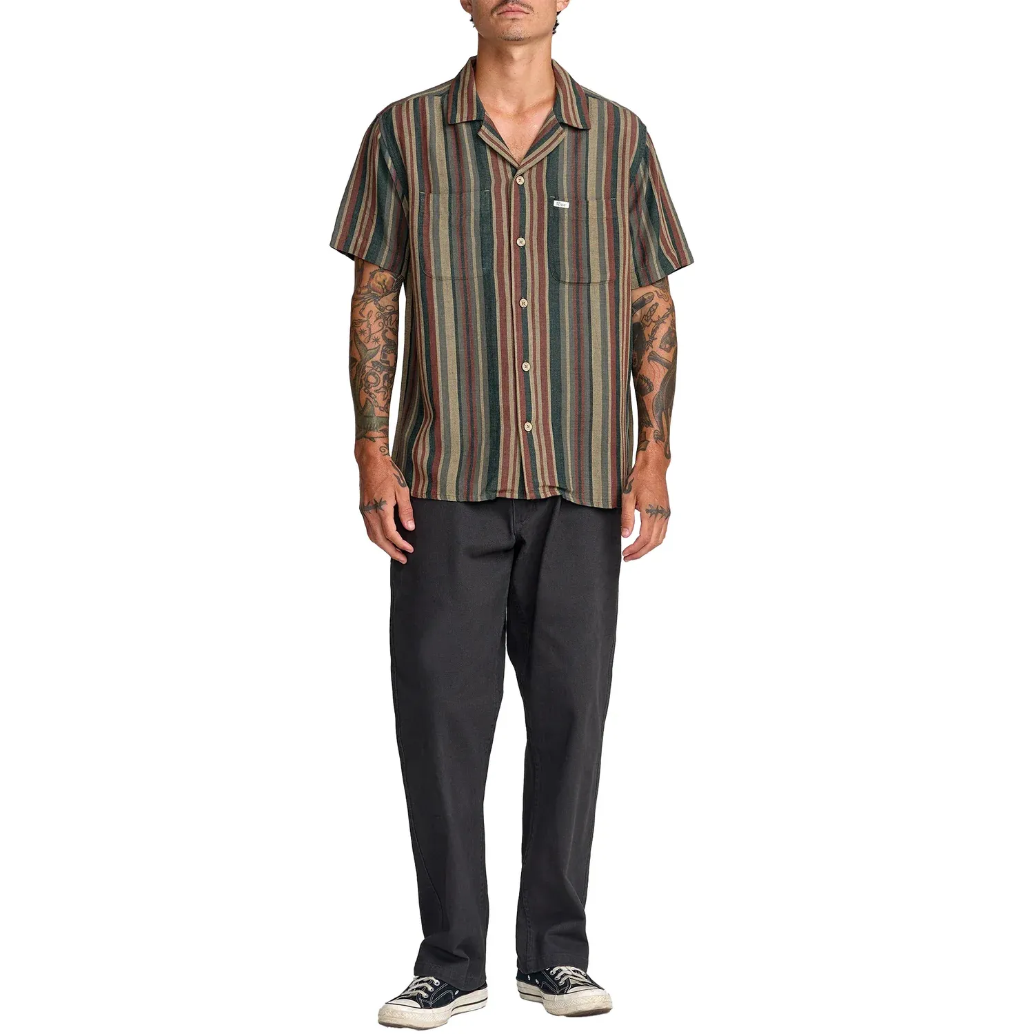 RVCA Exotica Stripe SS Button - Sage Leaf