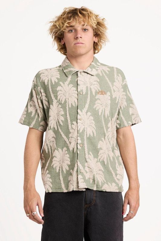 RVCA Palm Fall SS Button - Jade