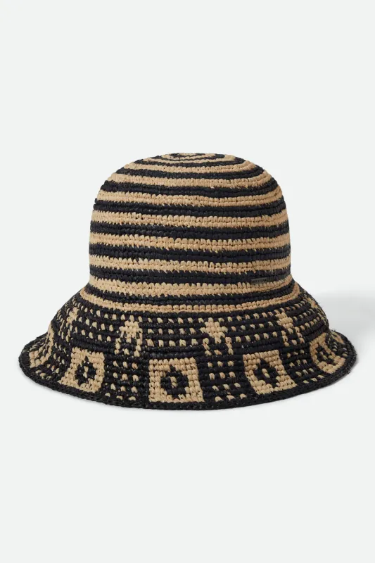 Brixton Redding Packable Straw Bucket Hat - Black/Natural