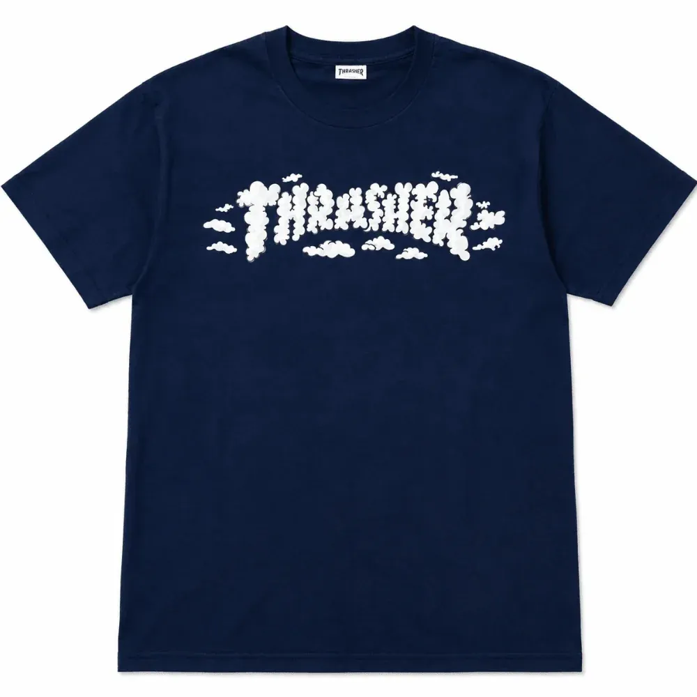 Thrasher Clouds By Kevin Spanky Long Tee - Navy