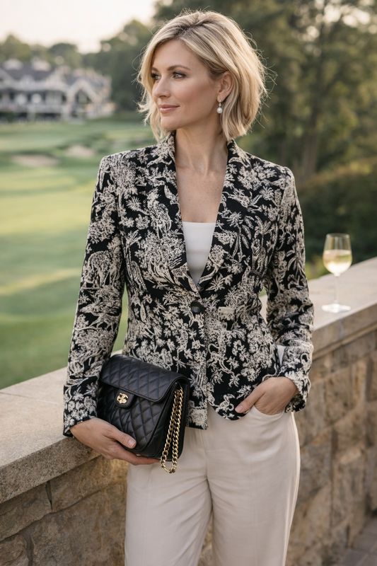 OPI- Black Jungle Print Short Blazer