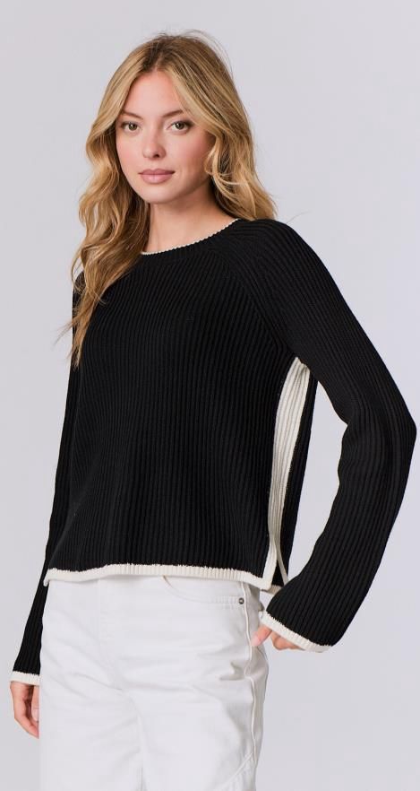 J. Society - Black/Ivory Tipped Crew, Color: Black, Size: 2