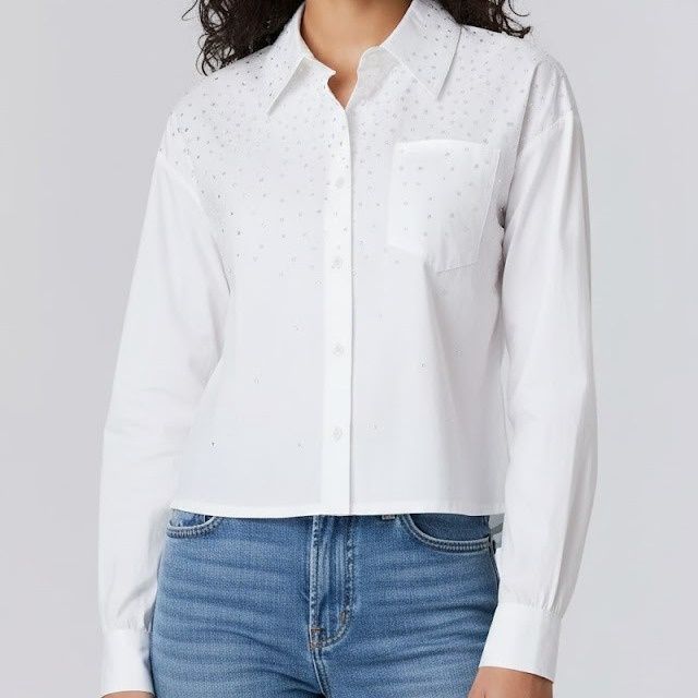 J.Society- White Bugle Bead Button Down Shirt