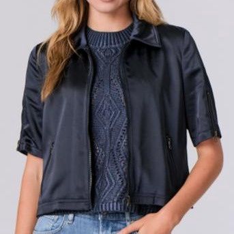 J Society- Black Satin Zip Jacket J Society- Black Satin Zip Jacket, Color: Black, Size: XS