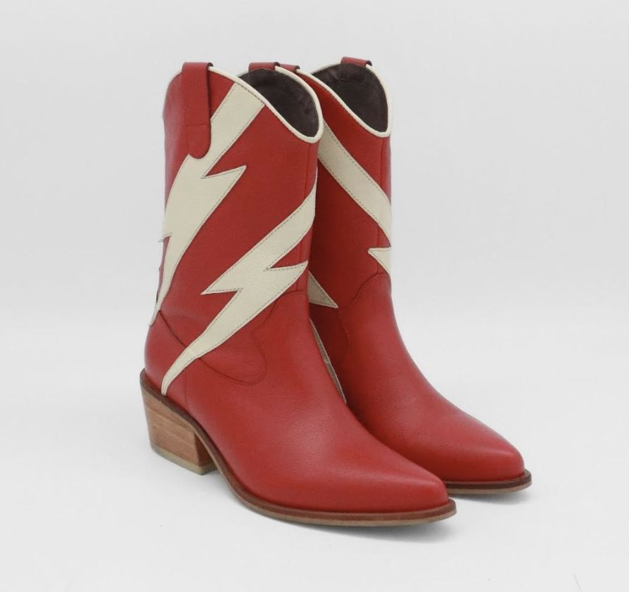 Stivali New York-Idol Western Cowboy Boots in Red and White Leather