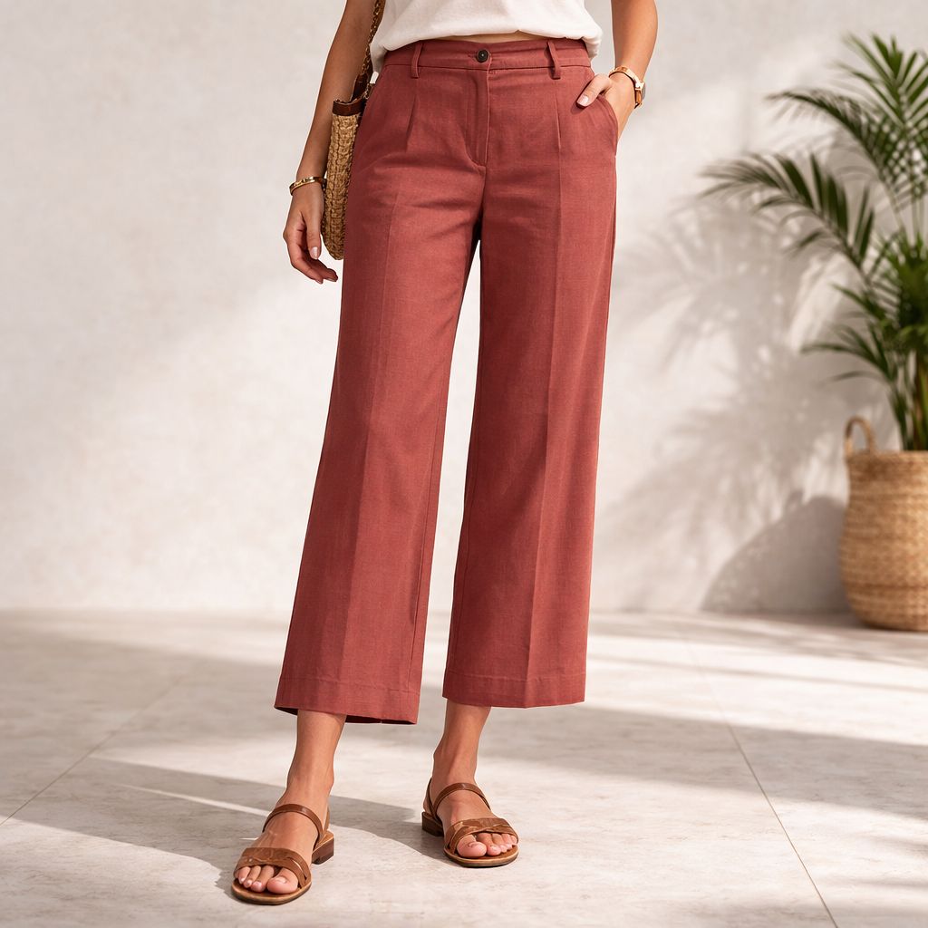 Marc Cain “Blazing Sun” WUKARI Cropped Wide-Leg Trouser, Color: Pink, Size: 14