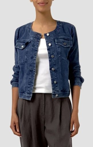 Eileen Fisher Round Neck Jean Jacket Air, Color: Medium Indigo (MDNGO), Size: S