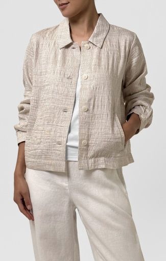 Eileen Fisher Classic Collar A-Line Jacket, Color: Beige, Size: XS