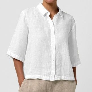 Eileen Fisher Classic Collar Elbow SLV Shirt Sky Eileen Fisher Classic Collar Elbow SLV Shirt Sky