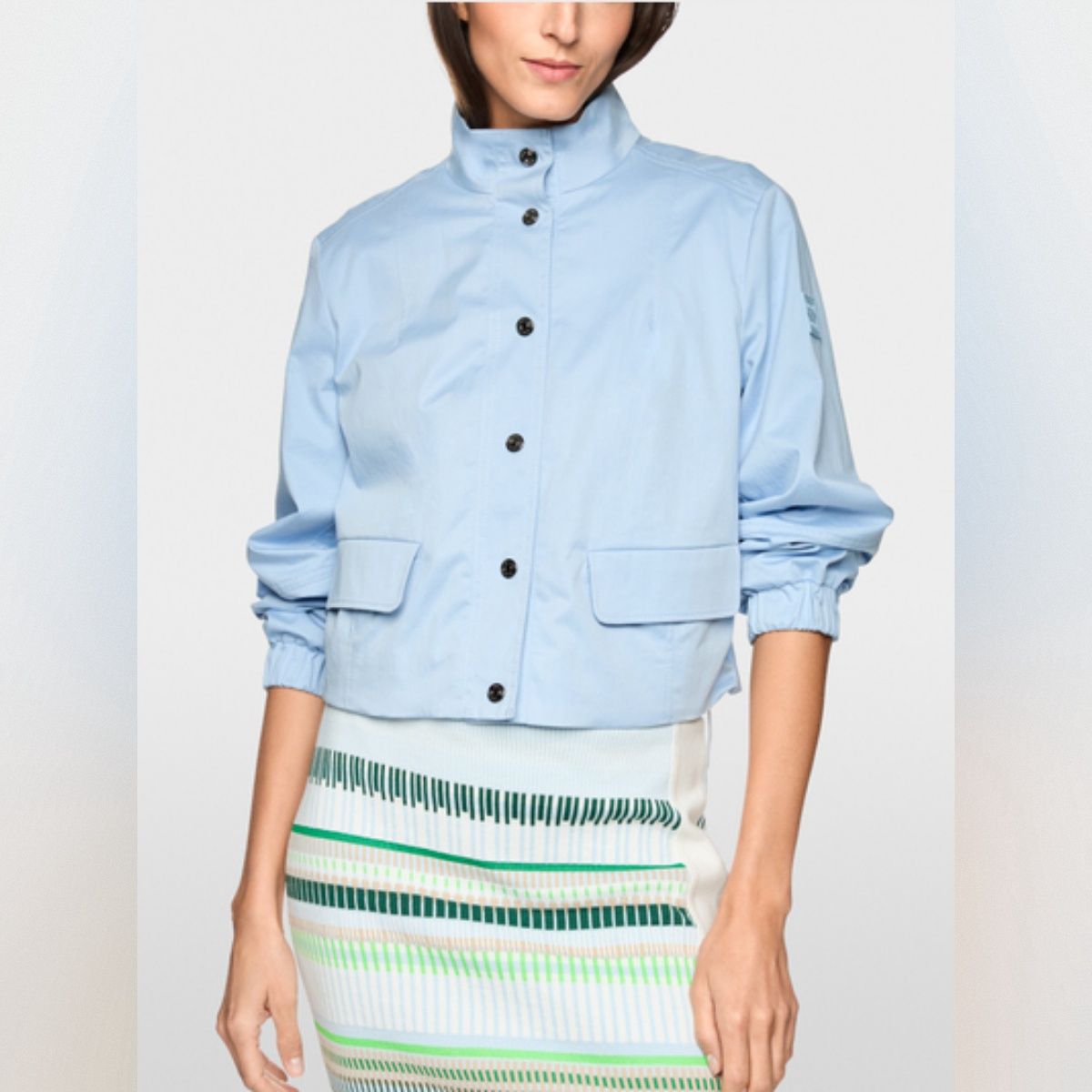Marc Cain Short Cotton Jacket with Mesh Lining Marc Cain Short Cotton Jacket with Mesh Lining, Color: Blue, Size: 12
