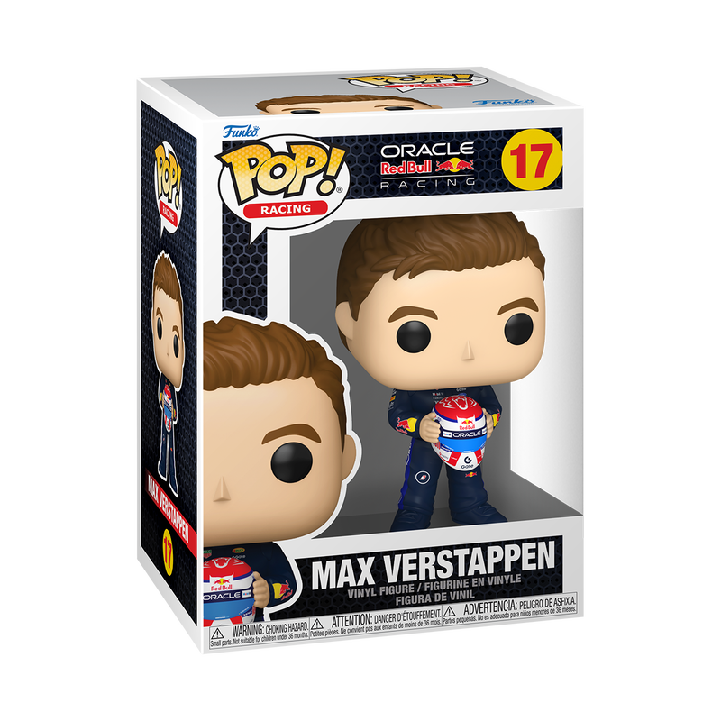 Funko Pop Max Verstappen sosteniendo Casco