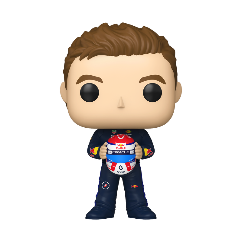 Funko Pop Max Verstappen sosteniendo Casco