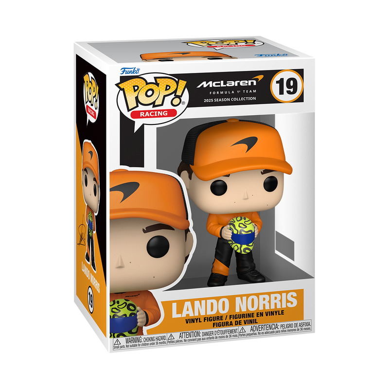 Funko Pop Lando Norris sosteniendo Casco