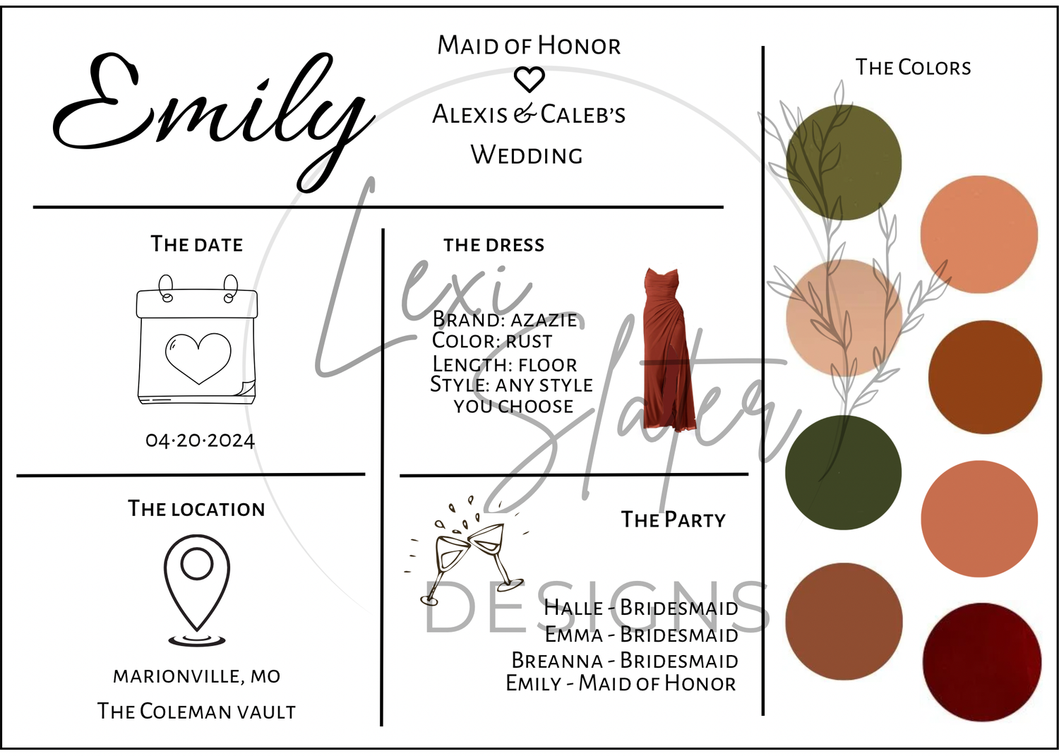 Bridesmaid Info Cards