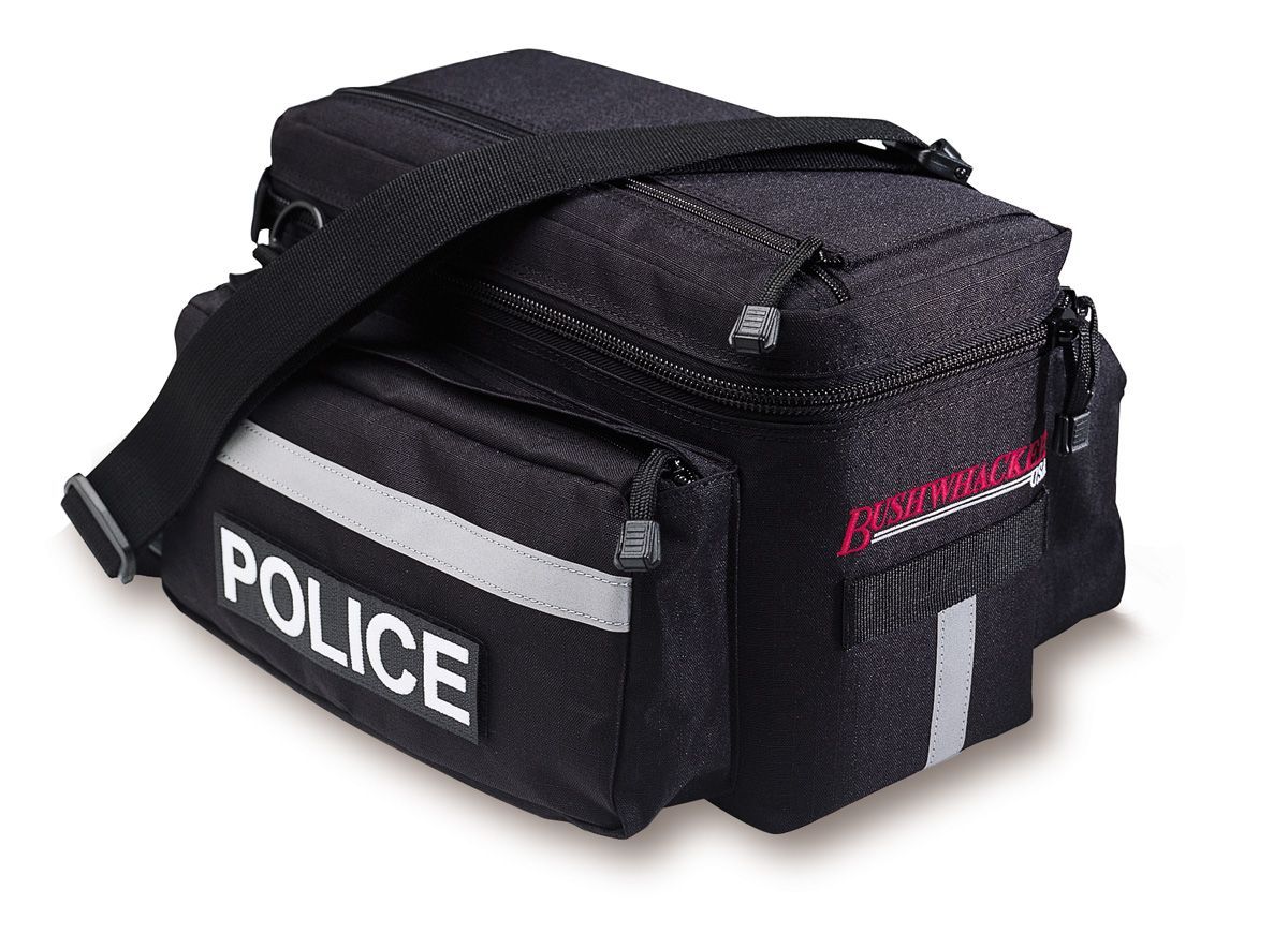 Bushwhacker Mesa Police Trunk Bag Black - w/Rear Light Clip Attachment & Reflective Trim - Bicycle Trunk Bag Cycling Rack Pack Bike Rear Bag Frame Accessories Behind Seat Pannier Grocery