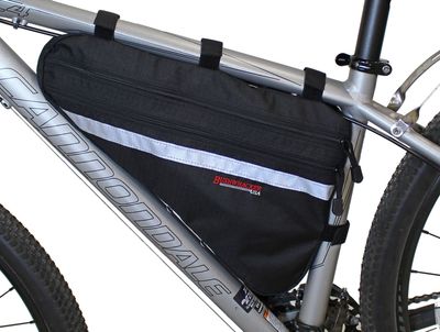 Bushwhacker Fargo Black - Large Triangle Bicycle Frame Bag w/Reflective Trim Cycling Pack Bike Under Seat Top Tube Bag Front Rear Accessories