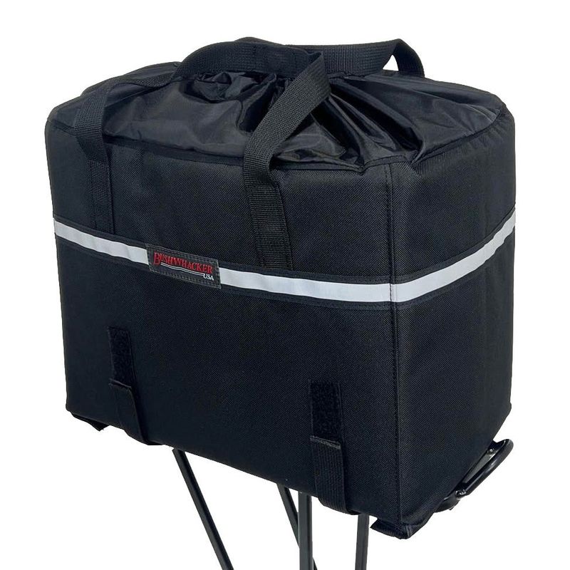 Bushwhacker Bike Rack Tote – Padded Bicycle Grocery Bag, Drawstring Closure, Insulated, Stand-Up, Reusable, Quick-Release Straps, Reflective Trim, Carry Handles Compatible with Ebike & Cycling Basket Bushwhacker Bike Rack Tote – Padded Bicycle Grocery Bag, Drawstring Closure, Insulated, Stand-Up, Reusable, Quick-Release Straps, Reflective Trim, Carry Handles Compatible with Ebike & Cycling Basket