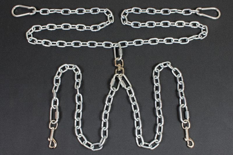 Bushwhacker - Chew Proof Truck Bed Two Dog Tether Chain SUV UTV Pet Leash Harness Vehicle Restraint Barrier Cable Dual Tie Down Out