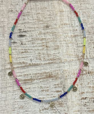 Multicolor Smiley Face Charm Bead Necklace