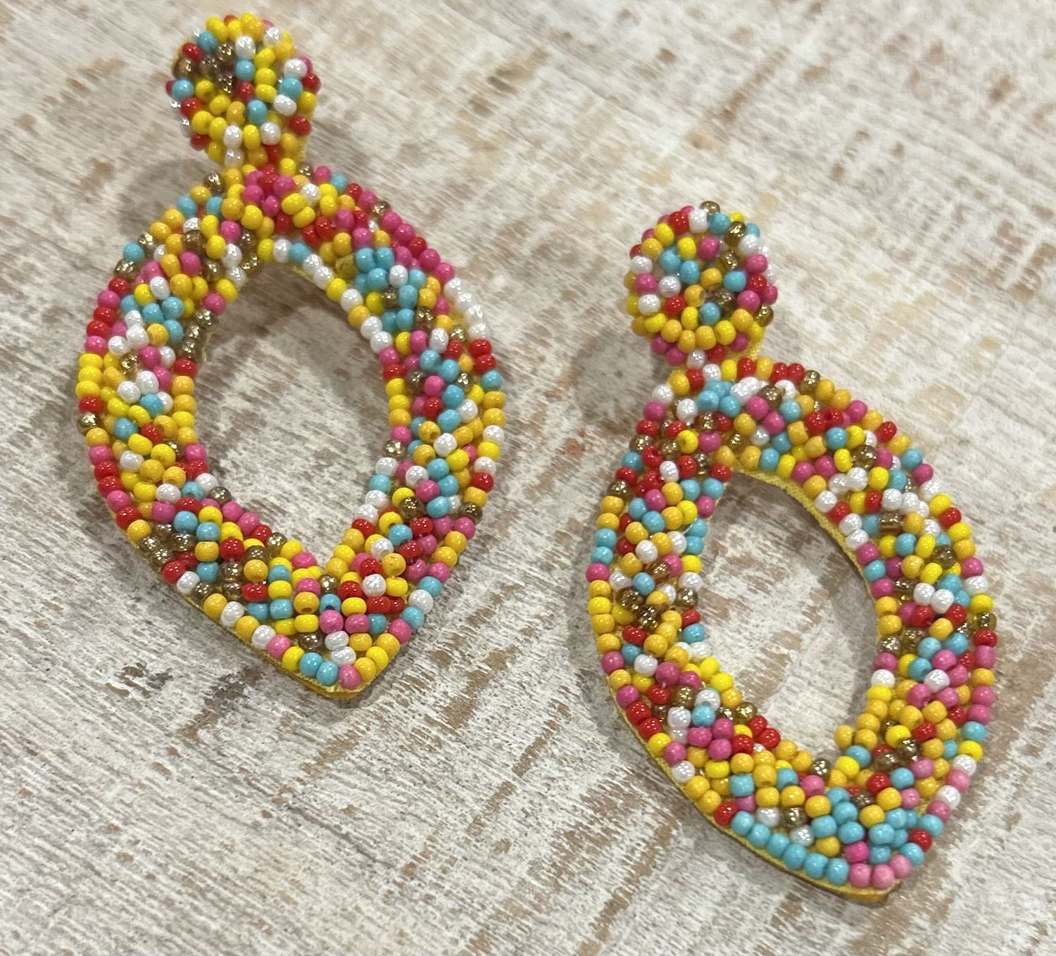 Yellow/Multicolor Beaded Marquise Earrings