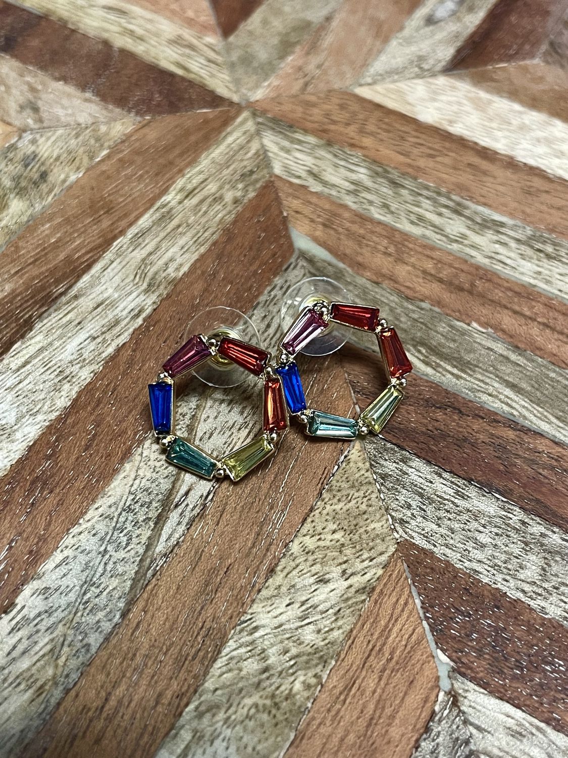 Heptagon Bead Earrings Rainbow/Gold