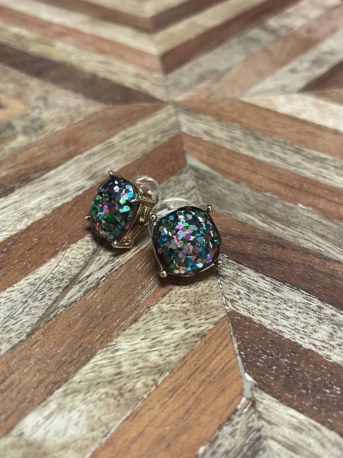Square Glitter Earrings Multicolor/Gold