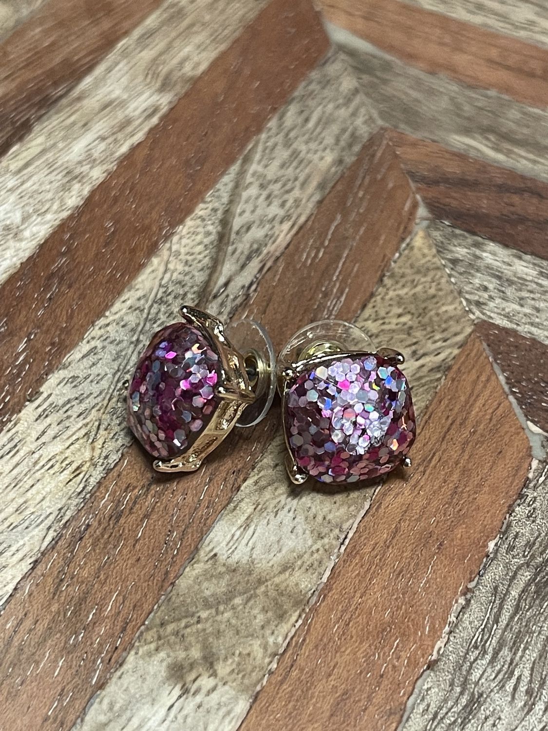 Square Glitter Earrings Hot Pink/Gold