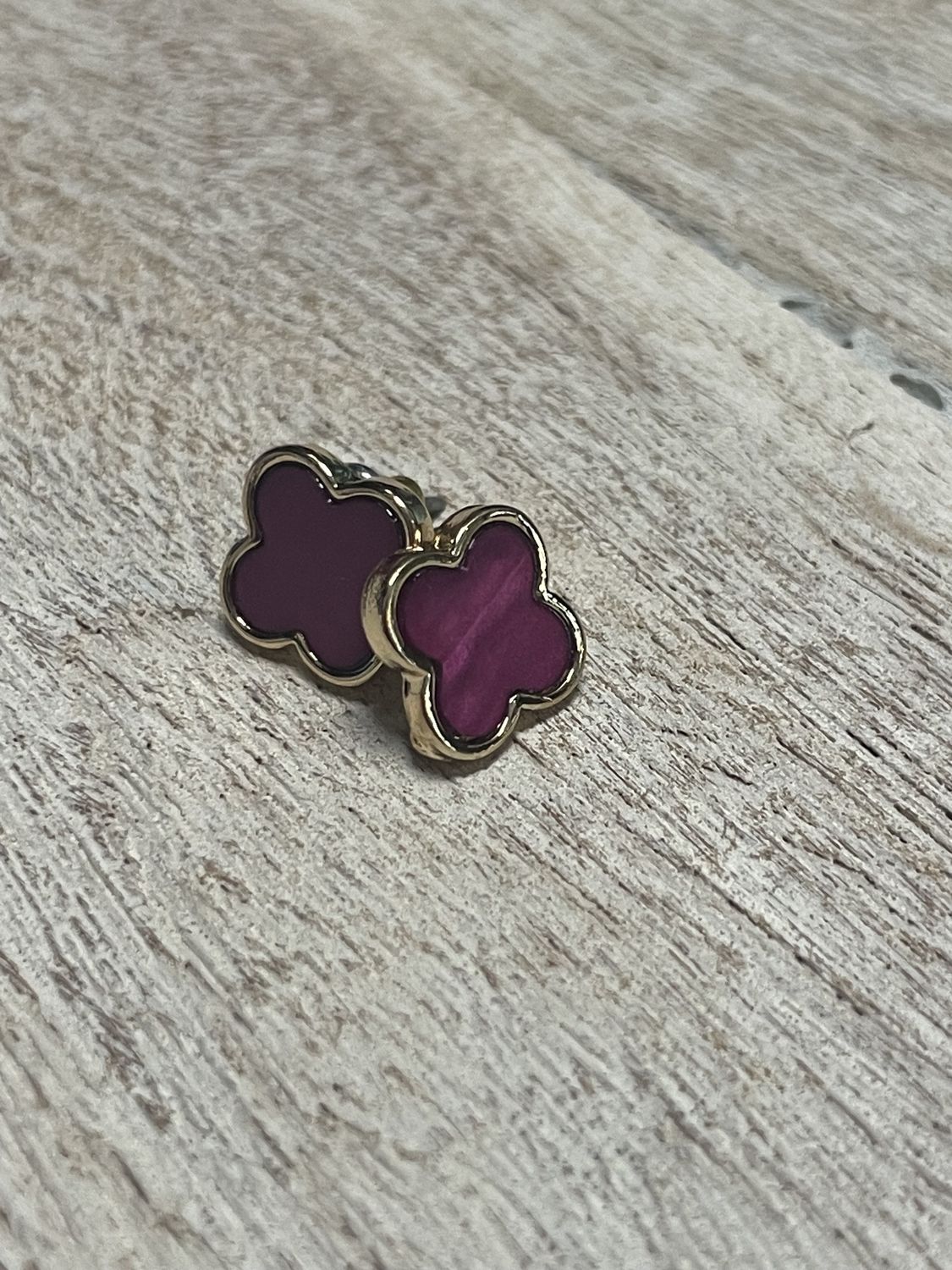 Magenta Color Mop Clover Stud Earrings