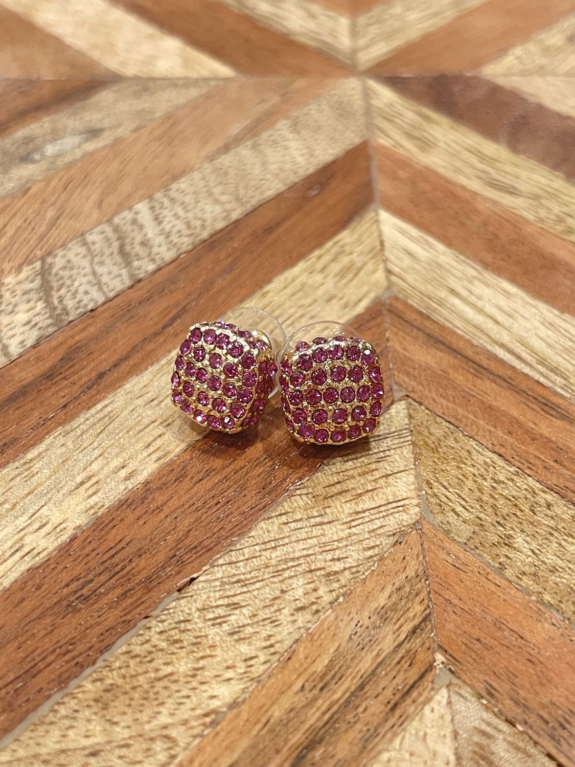 Fuchsia Metal And Stone Cube Earrings