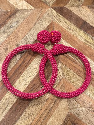 Fuchsia Bead Circle Dangle Earrings