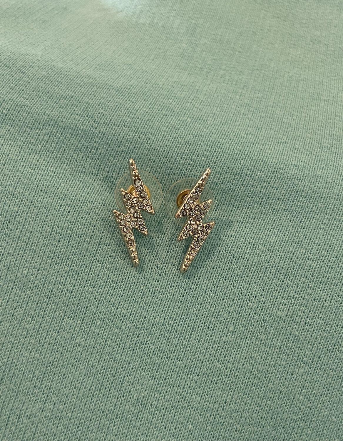 Clear/Rose Gold Pave Lightning Bolt Earrings
