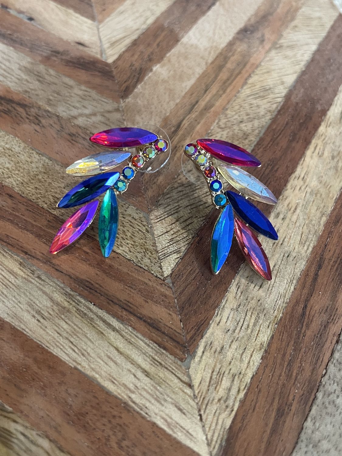 Gold/Multicolor Marquise Crystal Wing Earrings
