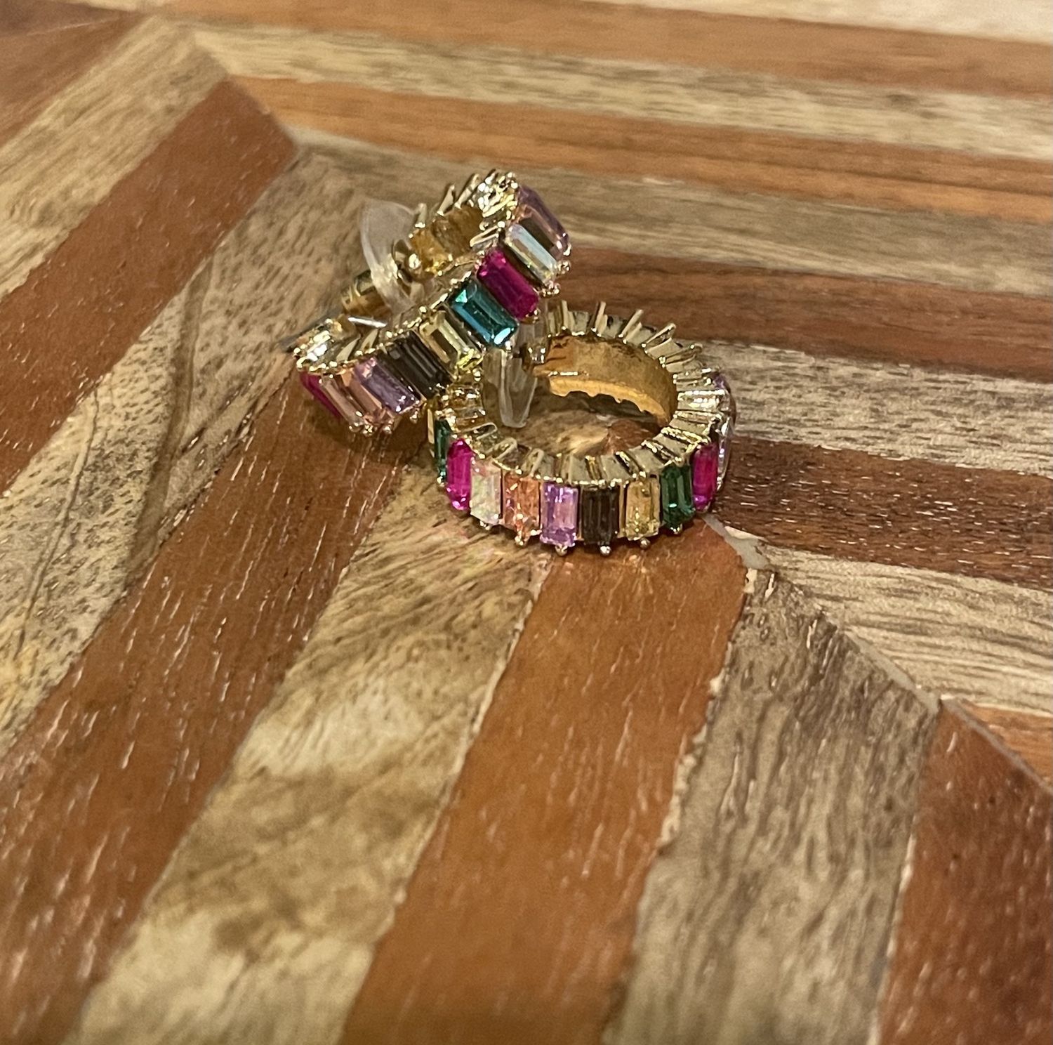 Multicolor / Gold 20mm Baguette Hoop Earrings