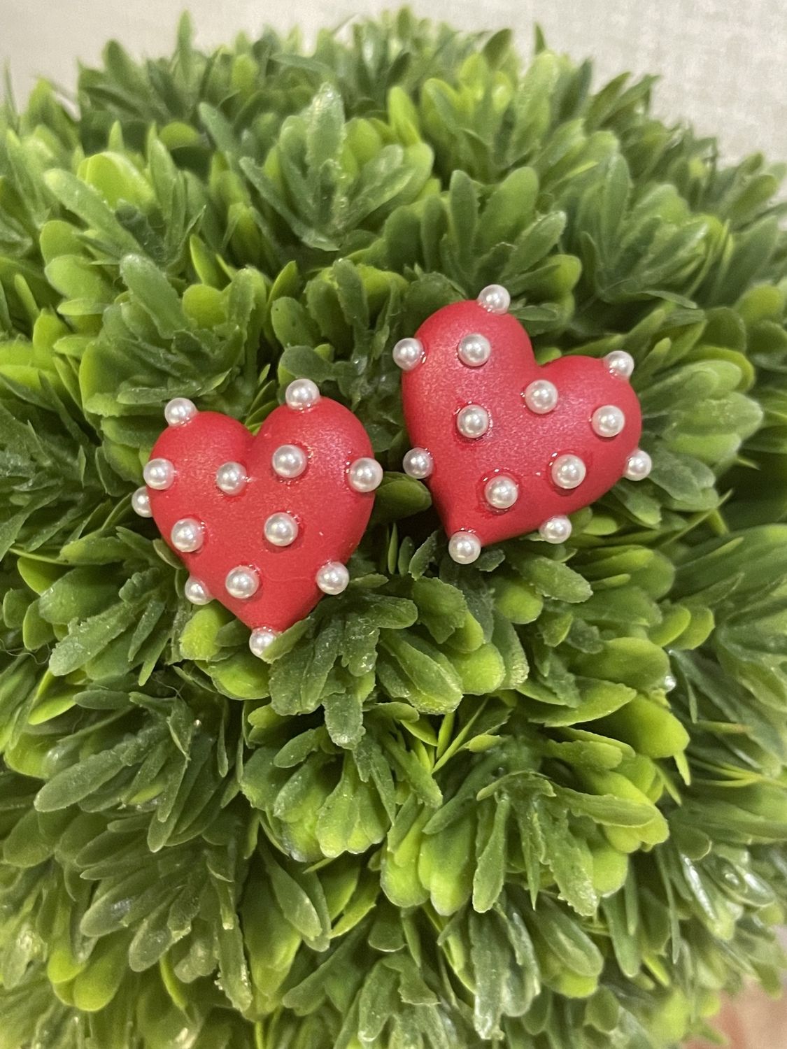 Pearl And Red Coating Heart Earrings