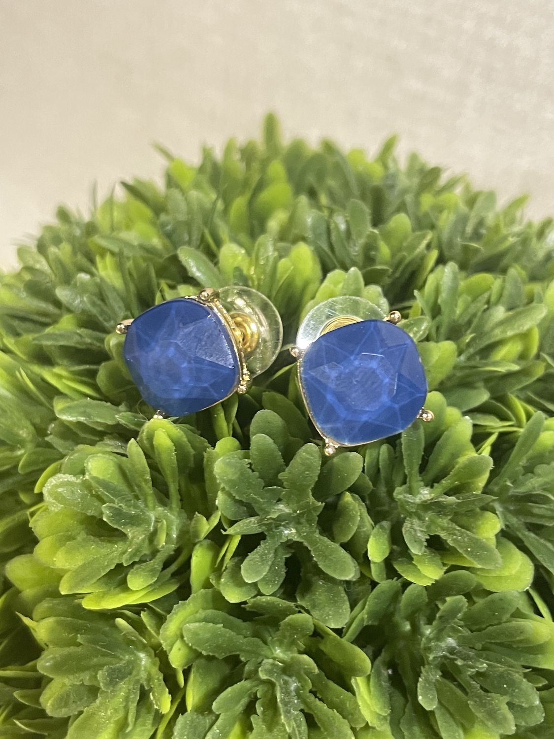 Navy/Gold Square Bead Stud Earrings